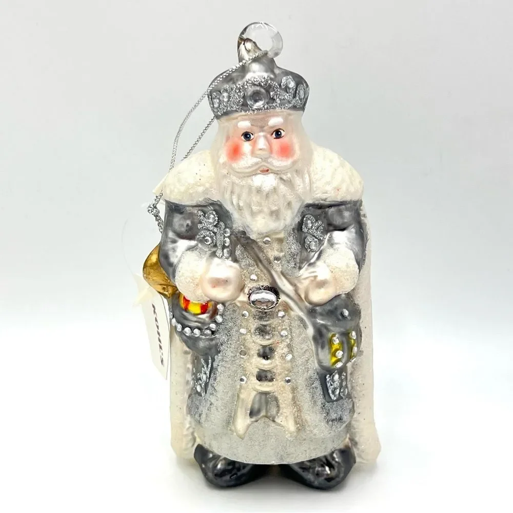 Santa Claus /‎ Wise Man Blown Glass Christmas Ornament Holiday Silver White NEW